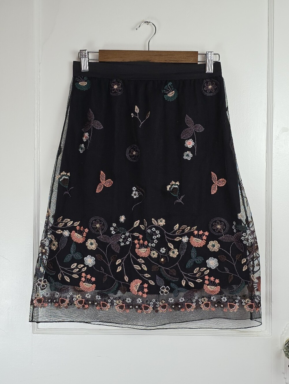Elena Baldi Black Embroidered Tulle Skirt S/M